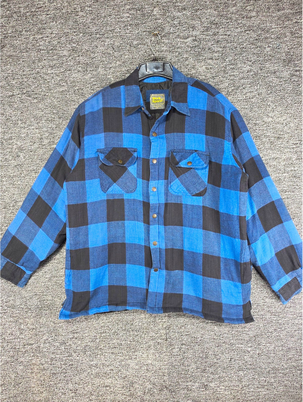 Work 'n' Sport Men's Blue/Black Plaid Lined Shacket Button Front Point Collar XL